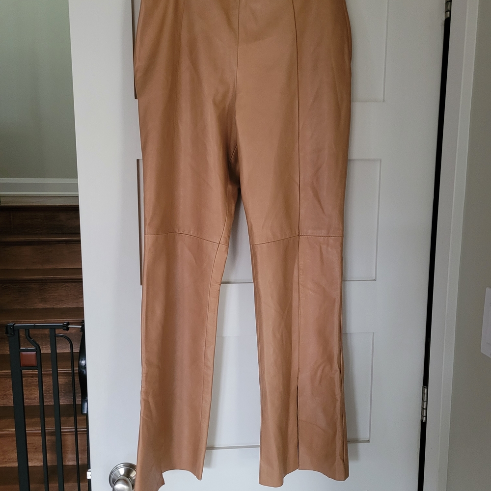 Danier Tan Leather Pants With Slits Waist 36 cm